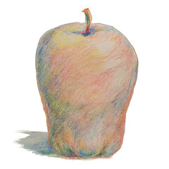 Multicolored Apple with Colored Pencils. Hand-drawn Graphics, Transparent Background.