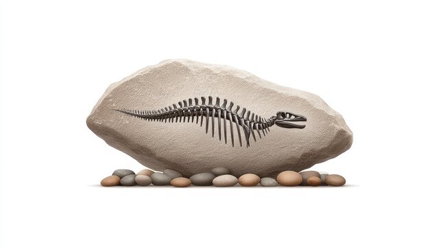 Ancient Marine Reptile Fossil Embedded in Stone A Prehistoric Discovery Displayed with Pebbles