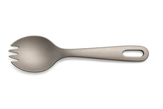 Camping spork utensil combining spoon and fork on transparent background