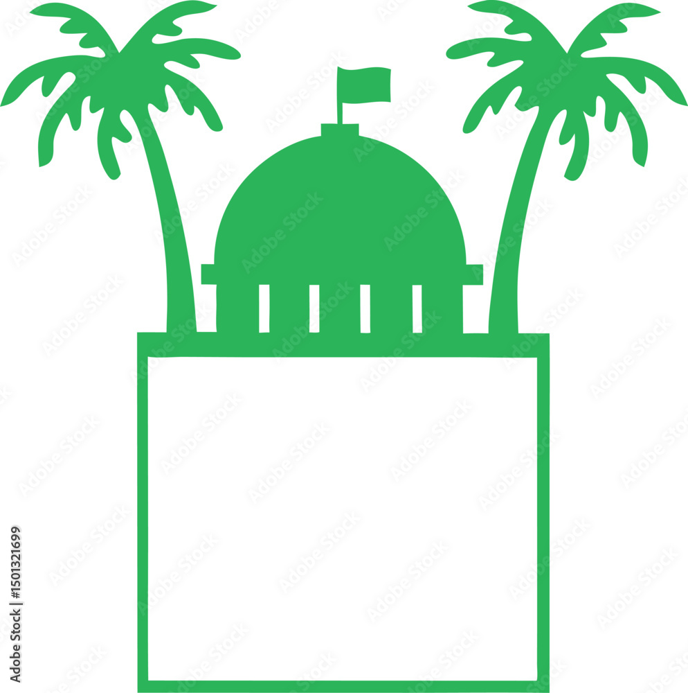 Poster tropical dome structure with palm trees and open space against transparency