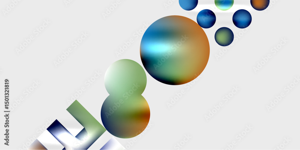 Aufkleber Abstract composition featuring colorful spheres, gradients, geometric shapes. Minimalist design with dynamic visual flow.