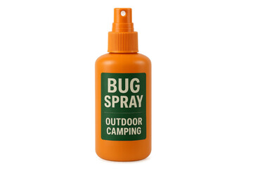 Orange bug spray bottle isolated on transparent background for outdoor camping