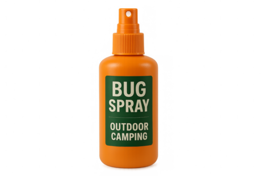 Orange bug spray bottle isolated on transparent background for outdoor camping