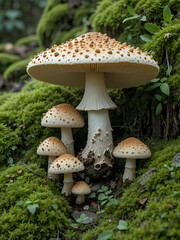 Fototapeta premium Beautiful boletus edulis mushroom in amazing green moss. Amazing old magic forest mushrooms background. White mushroom collection.