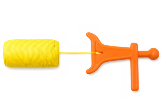 Chalk line with yellow string and orange plastic handle on transparent background
