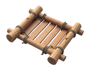 Fototapeta premium Wooden raft made of logs tied with rope, simple and rustic floating platform