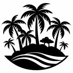 Tropical island beach with palm trees, vector illustration of summer travel paradise
