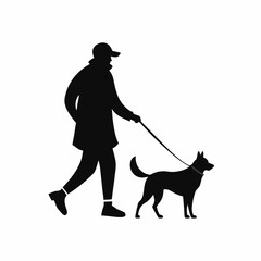 A woman walking her dog, a black silhouette of a pet