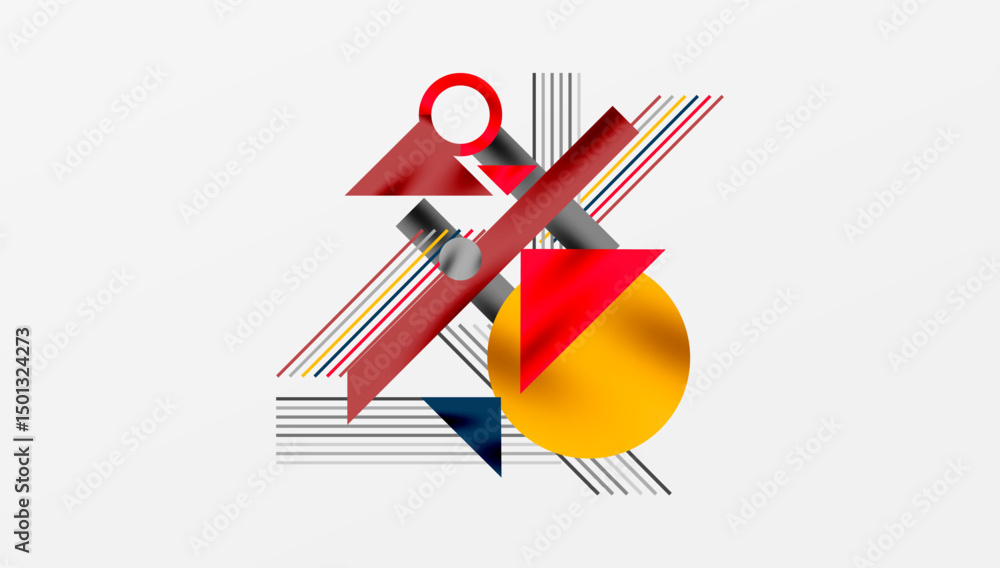 Aufkleber Abstract composition. Geometric shapes overlap, creating dynamic visual interest. Red, yellow, blue dominate neutral background.