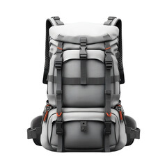 An adventurer s rugged grey backpack packed for mountain trails and forest on transparent background