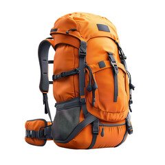 An orange backpack designed for outdoor adventures ready to journey Rugged on transparent background