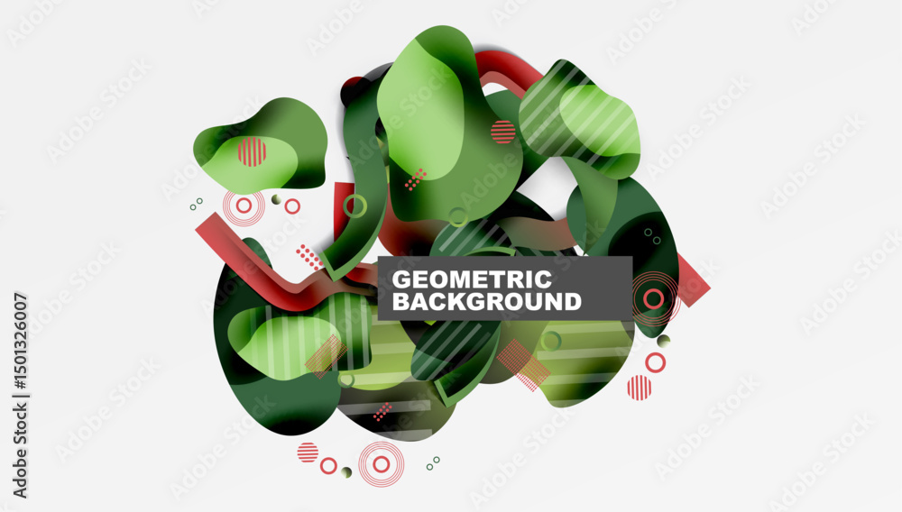 Aufkleber abstract geometric shapes overlap, creating dynamic composition. green, red hues dominate design, wi