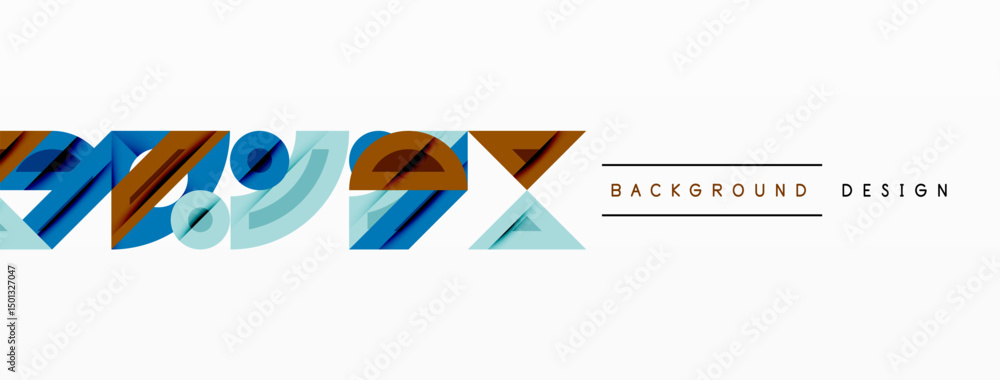 Aufkleber abstract graphic elements form dynamic composition. blue, brown, beige tones dominate design. text r
