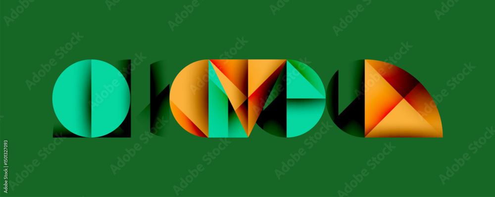 Aufkleber Abstract geometric shapes form colorful overlapping circles. Green background provides contrast, modern design aesthetic.
