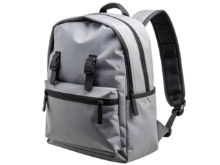 Gray Backpack with Black Strap – Mysterious Atmosphere, Transparent Background