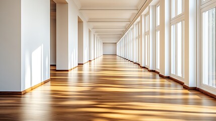 Obraz premium breathing space minimalism empty studio space clean white walls wooden floor bright natural daylight calm atmosphere