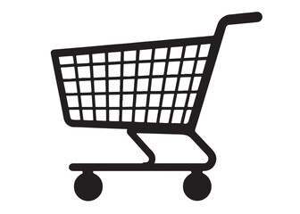 shopping cart logo silhouette vector illustration, shopping cart silhouette logo icon design, shopping cart vector logo, Shopping trolley vector silhouette illustration isolated on white background.