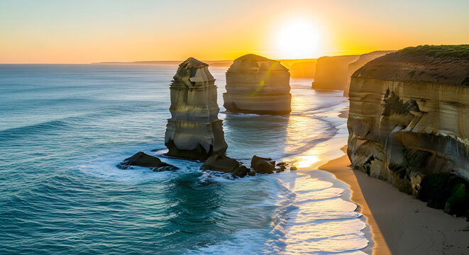 Majestic Twelve Apostles at Sunset: A Coastal Seascape on the Great Ocean Road, Australia