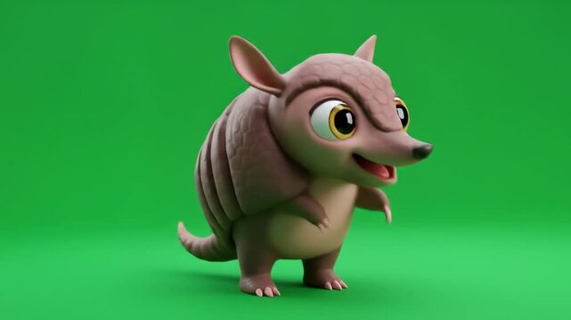Cartoon armadillo character isolated against green background