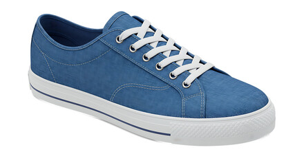 Denim sneaker with white laces on blurred background
