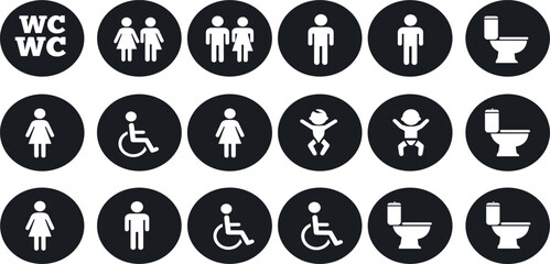 Toilet icons set, man and woman symbol, toilet signs, WC toilet signs, vector illustration