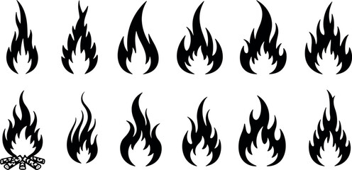 Naklejka premium fire flat line icons, flames, flame of various shapes, bonfire vector illustration,