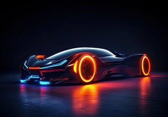 A futuristic concept car with glowing neon lights