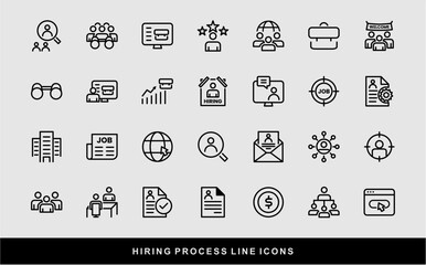 Hiring Process Line Icons. Recruitment, Job Application, Interview, Candidate Selection Vector Set