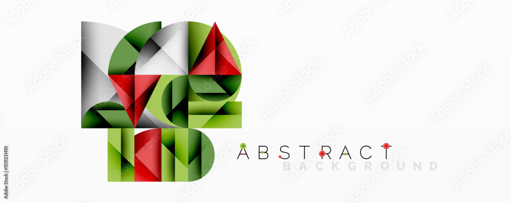 Aufkleber geometric shapes overlap, creating vibrant abstract design. colors include red, green, gray, yellow.