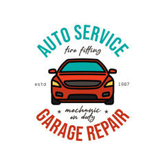 Car service emblem. Original vector illustration in vintage style. T-shirt design.