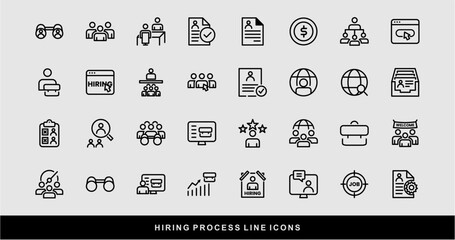 Hiring Process Line Icons. Recruitment, Job Application, Interview, Candidate Selection Vector Set