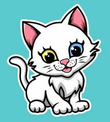 cute white cat with bold and thick outline outline on cartoon style