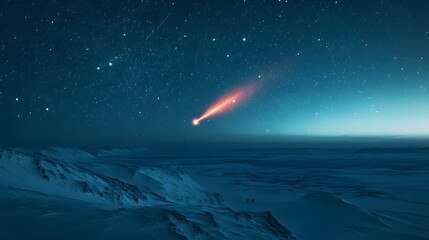 A red comet lighting up the polar night over frozen tundra