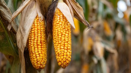 Dry and damaged maize plants suffering from heat and drought during hot summer, symbolizing crop failure and environmental stress caused by climate change, water scarcity, and extreme