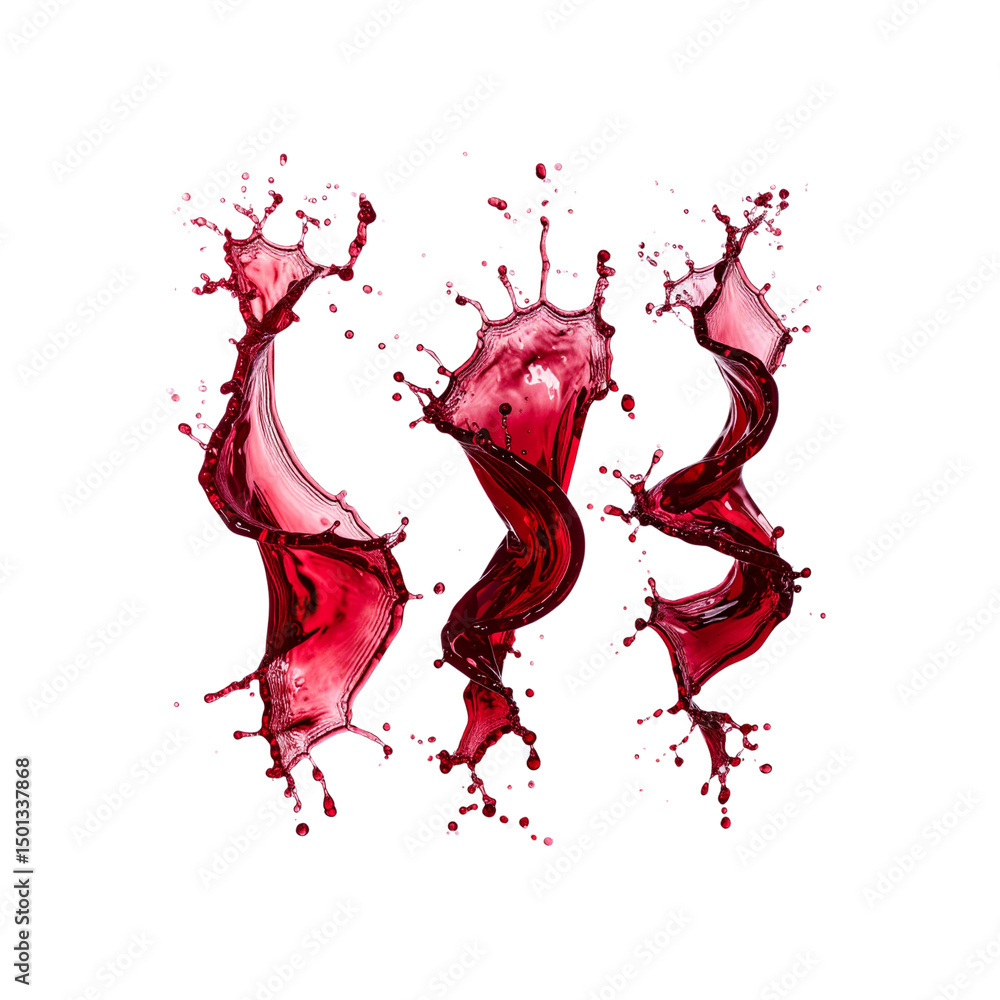 Poster red liquid splash dynamic swirling motion abstract on transparent background