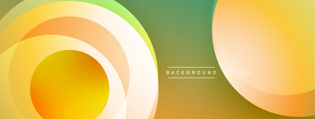 Abstract circles overlap, creating vibrant gradients. Yellows, oranges, greens blend smoothly. Minimalist design, modern aesthetic. Background texture subtle.