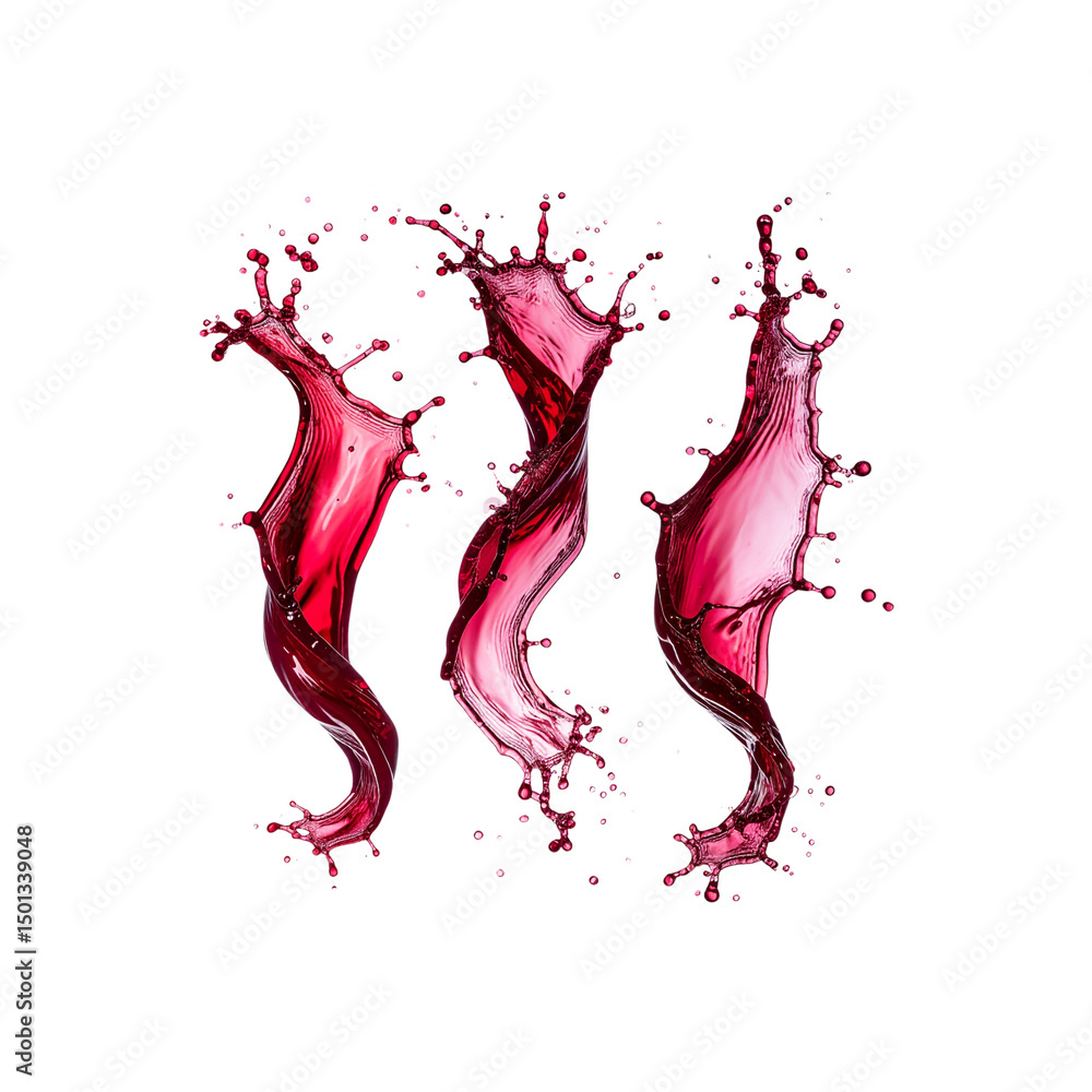 Poster dynamic red liquid splashes abstract background design on transparent background