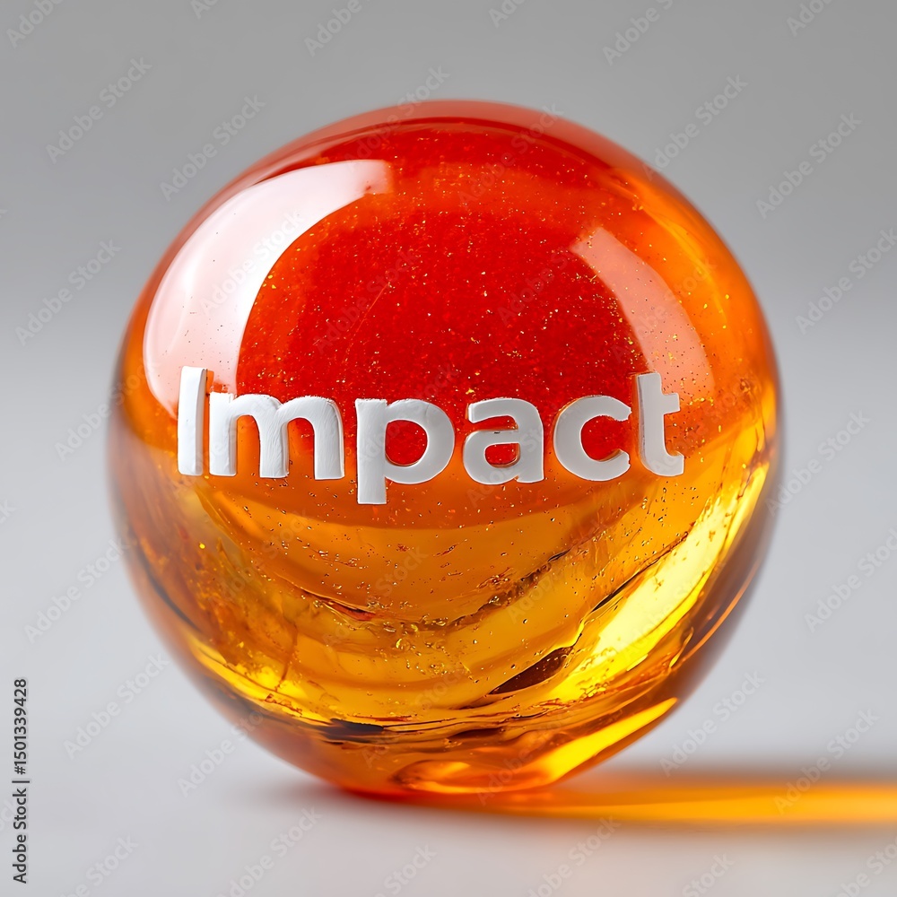 Poster golden sphere with impactful text against a neutral backdrop conveying strength and influence in vis