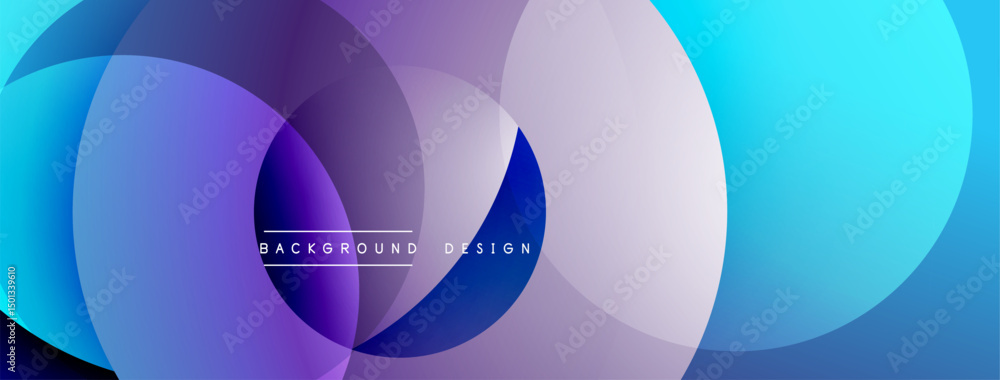 Fototapete Abstract background features overlapping circles. Blue, purple hues create dynamic visual effect. Modern design element for projects.