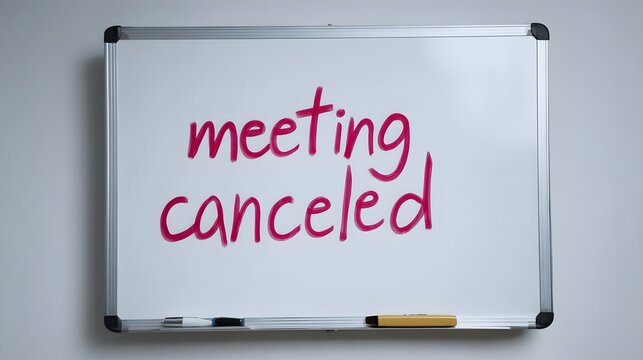 Canceled business meeting announcement on whiteboard