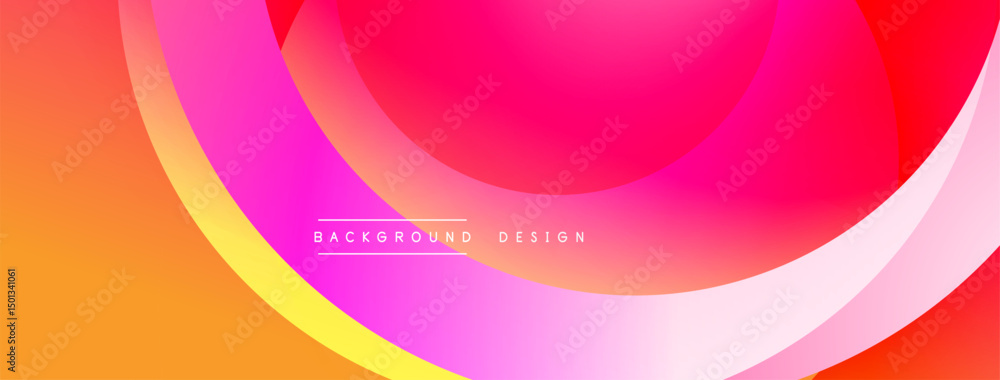 Poster Abstract colorful background. Overlapping curves create dynamic visual effect. Gradient shades transition from orange to pink hues. Modern design element.