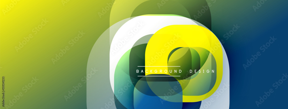Poster Abstract geometric shapes, vibrant colors blend. Modern design elements create dynamic visual effect. Smooth gradients, layered composition.