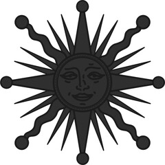 antique sun illustration; vintage solar depiction