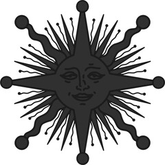 antique sun illustration; vintage solar depiction