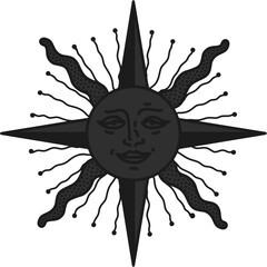Fototapeta premium antique sun illustration; vintage solar depiction