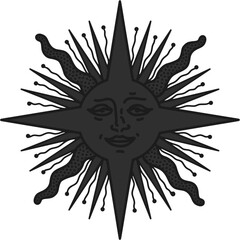 Obraz premium antique sun illustration; vintage solar depiction