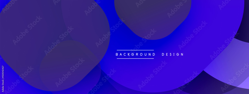 Fototapete Abstract circles overlap, creating vibrant blue gradients. Minimalist text reads background design centered within composition.