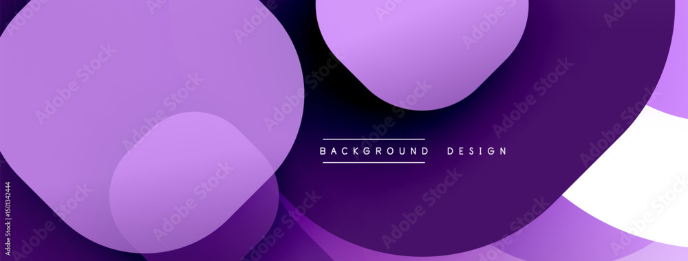 Poster Abstract purple layers create dynamic backdrop. Overlapping circles suggest depth, modern aesthetic. Minimal text present.