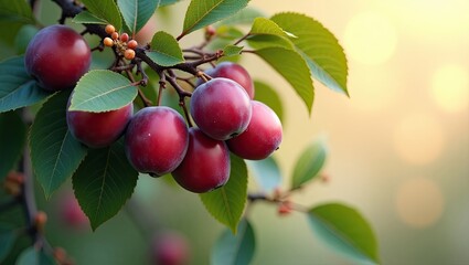 ripe plums on tree