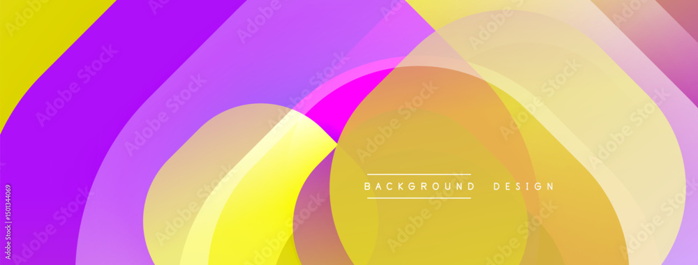 Poster abstract vibrant layers create flowing shapes. yellow, purple, orange hues blend smoothly. modern de